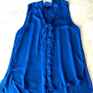 Royal blue sleeveless blouse with bow